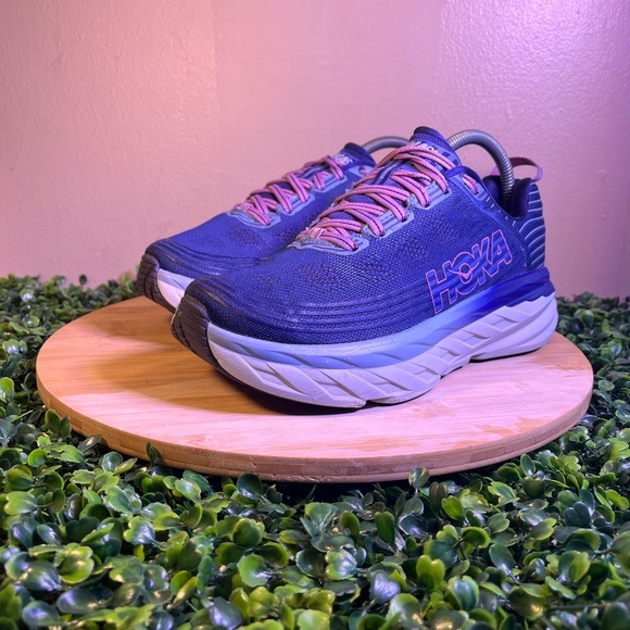 HOKA ONE ONE BONDI 6 BLUE PINK WOMENS ATHLETIC RUNNING SHOE SIZE 7.5 D - Picture 2 of 11